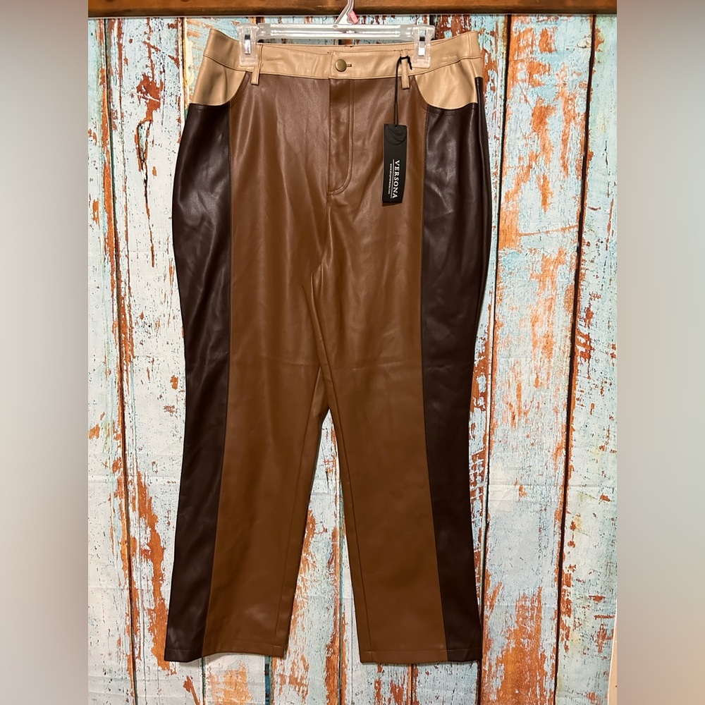 Versona Patchwork Faux Leather Pants NWT